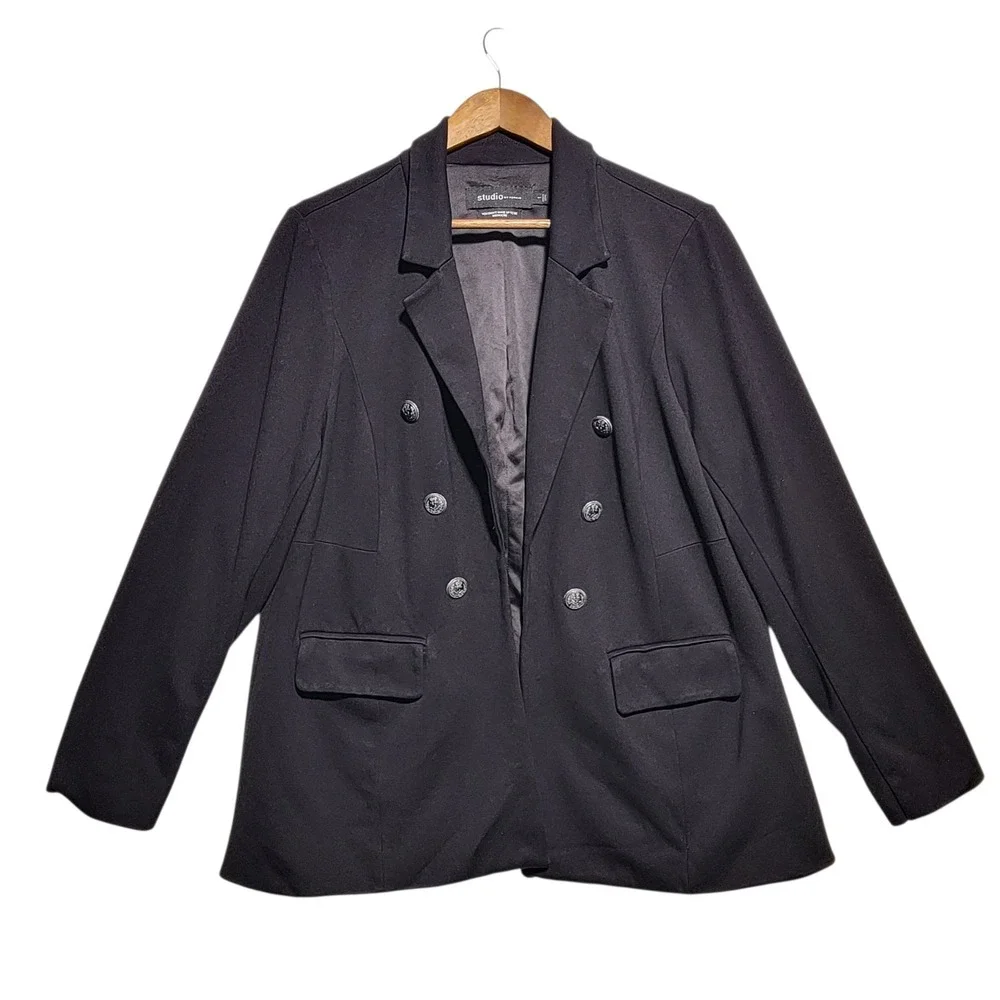 Torrid Plus Size 1 Black Ponte Double Breasted Relaxed Blazer - Picture 2 of 6